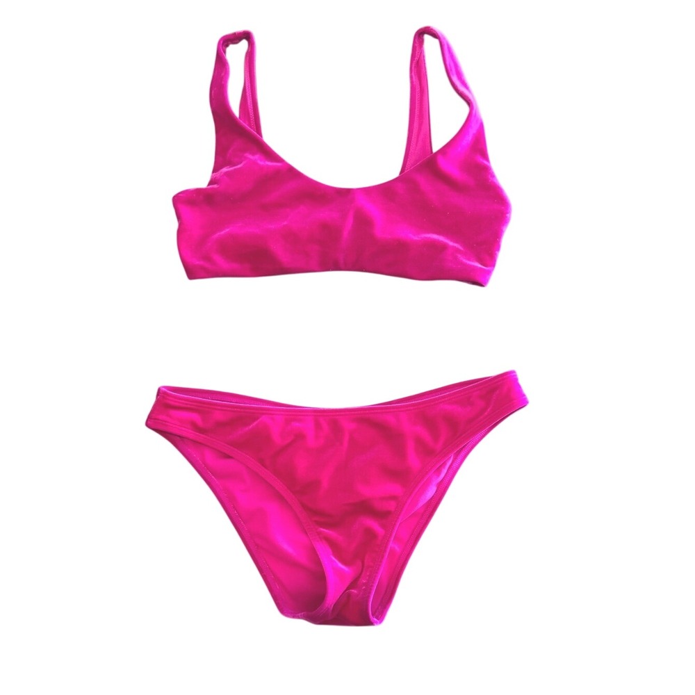 Hot Pink Velvet Bikini Set Scoop Neck Cheeky Bottom Express Sz M